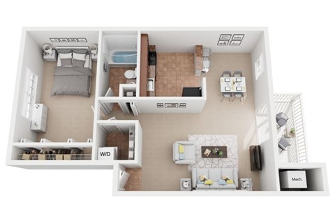 1 Bedroom 1 Bathroom Floor Plan at Perring Park Apartments, Maryland